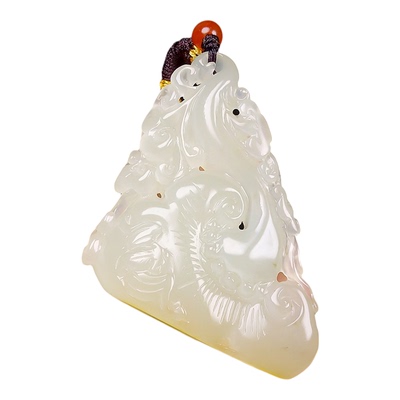 和田玉冰底起荧油润如意吊坠