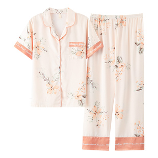 浪莎冰丝睡衣女士夏季薄款短袖真丝绸高级感家居服夏天大码套装