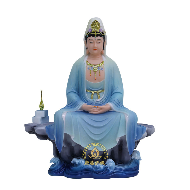 汉白玉自在观音神像供奉摆件
