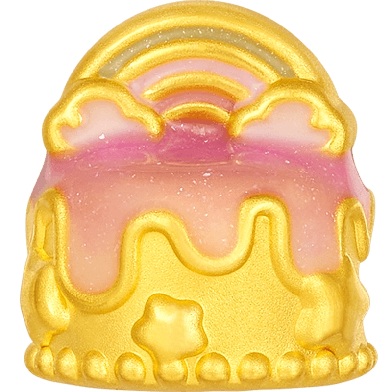 潮宏基蛋糕黄金串珠足金转运珠5D硬金珐琅蝴蝶结少女生日礼物