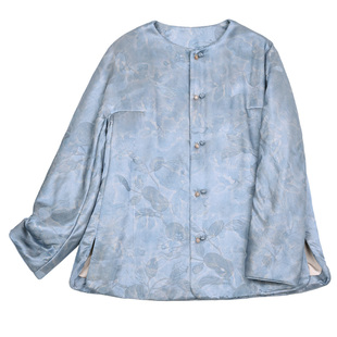 菲伊唐真丝提花缎冬棉衣女上衣新中式文古改良圆领唐装夹棉服外套