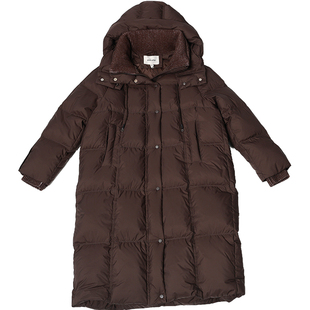 oo&vv针织领拼接连帽长款过膝面包羽绒服女25冬韩版百搭保暖外套