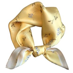 黄色真丝丝巾小方巾百搭秋冬100%桑蚕丝洋气时尚小领巾配衬衫工装