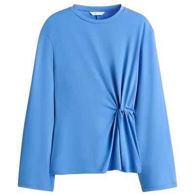 HM女装T恤2025冬季新款扭结长袖内搭打底衫设计感圆领上衣1322860