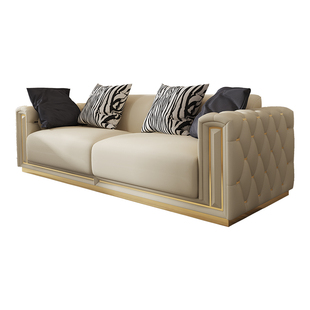 简菲娜美式宾利真皮沙发组合轻奢设计师创意式简约小户型实木沙发