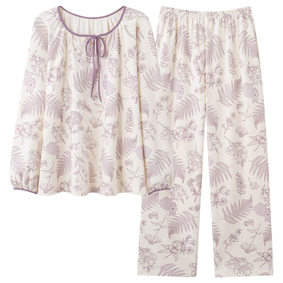 春秋季女款长袖纯棉睡衣