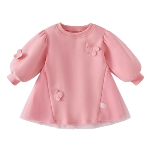 女童连衣裙秋季小童甜美蝴蝶卫衣裙儿童秋装纱裙洋气宝宝秋款裙子