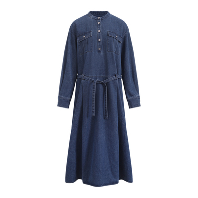 文艺感显瘦气质腰带衬衫连衣裙