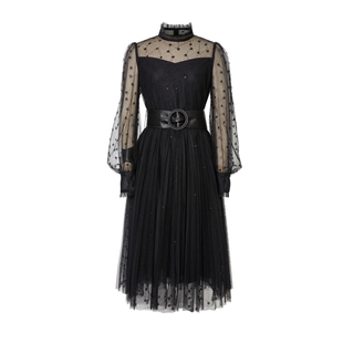 艾诺丝雅诗气质优雅拼接设计感百褶连衣裙30119008