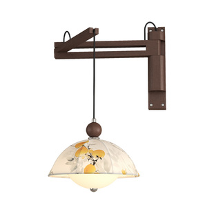 榆艺卧室壁灯宋式美学新款布艺实木中古风复古简约摇臂背景墙餐厅