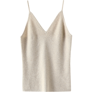 上身太优秀~V领羊绒吊带背心女纯羊绒毛衣针织打底衫秋冬【启超】