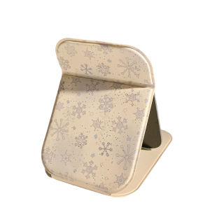 ins风冰蓝雪花折叠化妆镜随身便携手持镜学生宿舍桌面可立小镜子