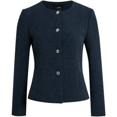 仿牛仔蓝圆领复古微收腰短外套