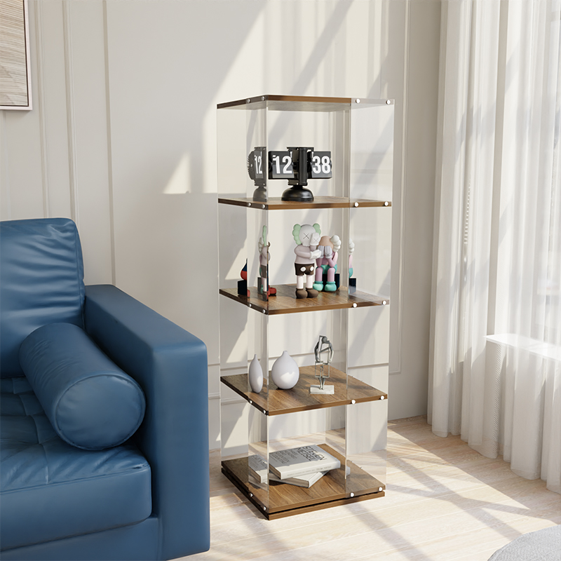 创意透明旋转书架家用书房展示柜实木落地置物架床头书柜展柜
