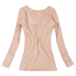 保暖内衣女加绒加厚单件长袖低领大领打底衫紧身上衣恒温秋衣蕾丝