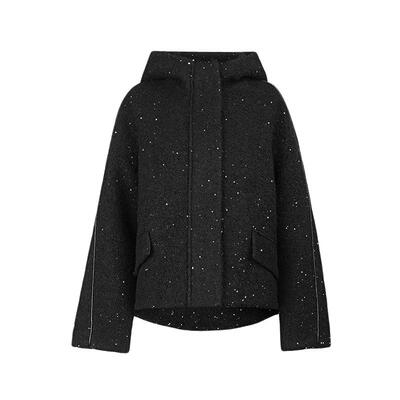 sdeer高领连帽茧型毛呢短款大衣