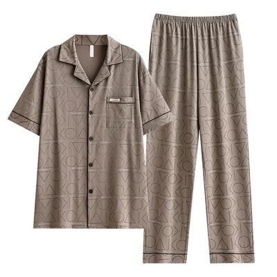 睡衣男士夏季纯棉短袖长裤家居服