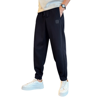 裤子男款秋冬2025新款痞帅潮牌宽松直筒束脚卫裤男加绒休闲运动裤