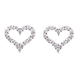 18.K玫瑰金爱心耳钉女镶钻心形耳环耳饰纯银白金气质高级潮流爱心