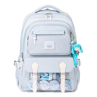 护脊书包学生书包男女二次元潮流搭配休闲背包双肩包前袋透明痛包