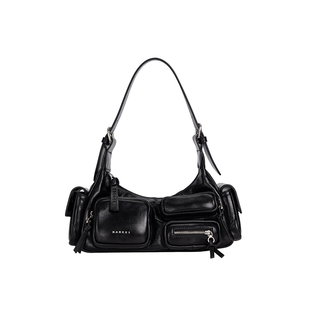 陈梦同款KARKKI/个奇口袋机车包头层牛皮单肩hobo腋下包真皮女包