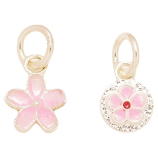 足银吊坠 滴胶双面粉色桃花小吊坠 S999纯银DIY手链编绳配件材料