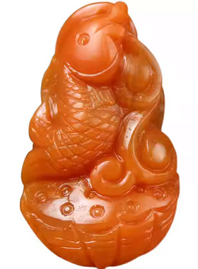 云南保山南红玛瑙鲤鱼莲蓬挂件