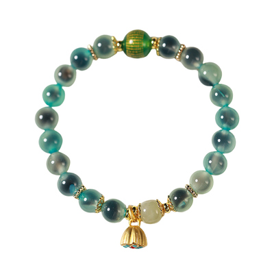 敦煌好运莲莲绿糖心玛瑙手串国风