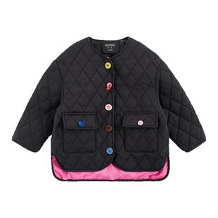 幼悠女童棉服冬季新款杜邦三防保暖蓄热黑色外套宽松夹棉女孩上衣