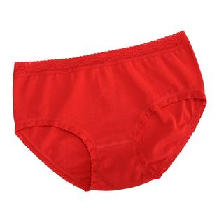 棉元素女士喜庆中高腰弹力棉女生三角内裤蕾丝棉纯色大红色E309-C