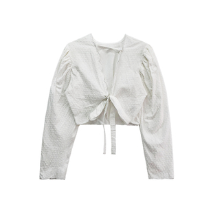 Lonslan 夏季新款设计感小众绑带衬衫女时尚气质白色衬衣