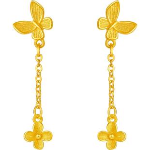 周六福黄金耳钉女计价足金梦蝶耳饰安妮的花园系列新年礼物