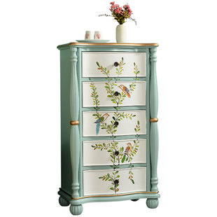 美式卧室五斗柜实木客厅柜子储物柜法式彩绘餐边柜欧式收纳抽屉柜