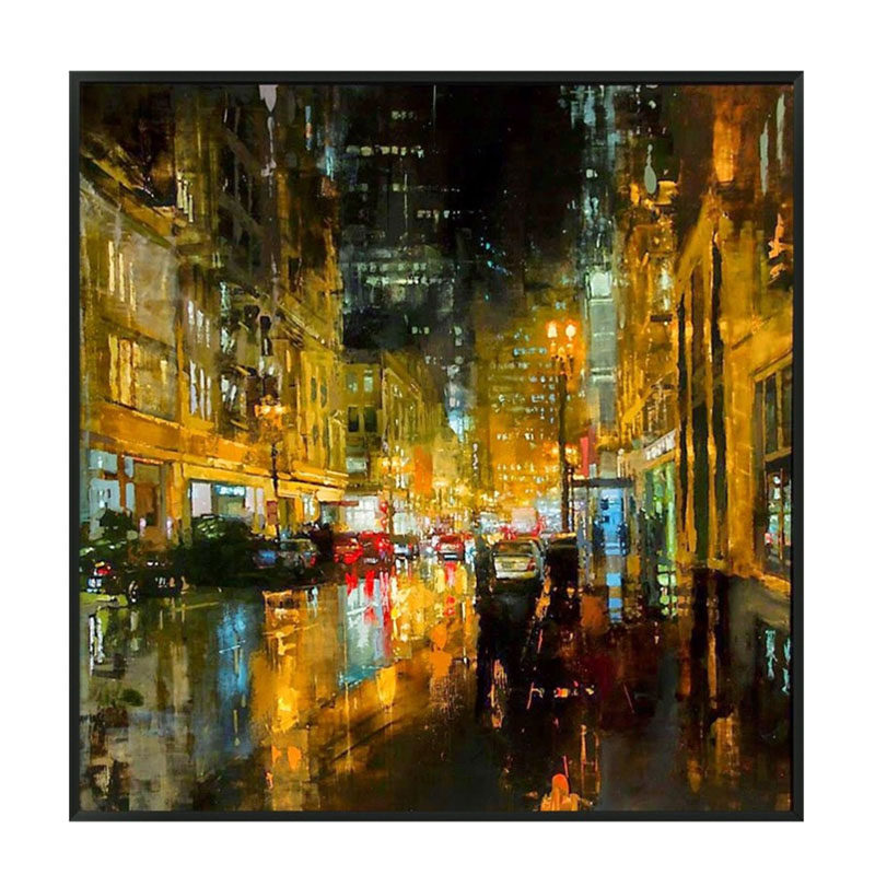 印象风景画欧式建筑夜景上海油画现代简约装饰画客厅玄关画二三联