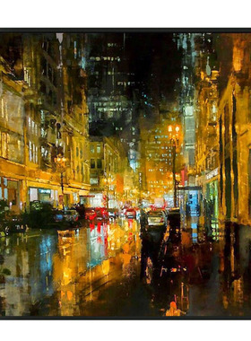现代简约上海夜景油画二三联