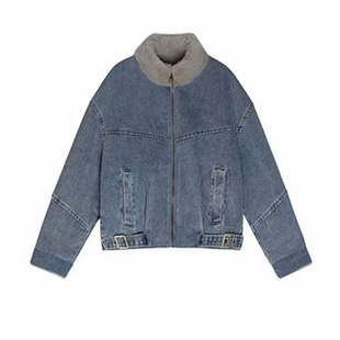 300斤大码女装立领毛领拼接牛仔外套女胖mm韩系减龄气质显瘦棉服