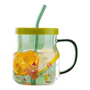 玻璃吸管水杯女生把手咖啡杯微波炉可加热新款轻奢带刻度牛奶杯子