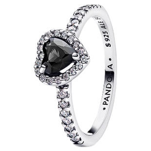 Pandora潘多拉PAVE密镶光环心形戒指黑色爱心个性对戒礼物