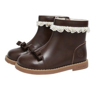 泰兰尼斯meta秋新款复古百搭舒适防滑精致公主风女童儿童短靴皮靴