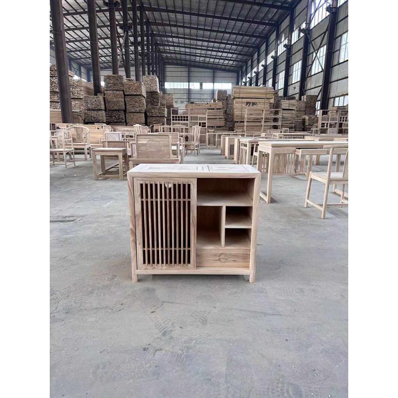 北榆木实木茶水柜储物柜餐边柜茶桌边柜泡茶柜一体茶叶柜榫卯白胚