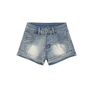 李李服饰丰胯低腰蝴蝶牛仔短裤女2026夏季刺绣款紧身显瘦提臀热裤
