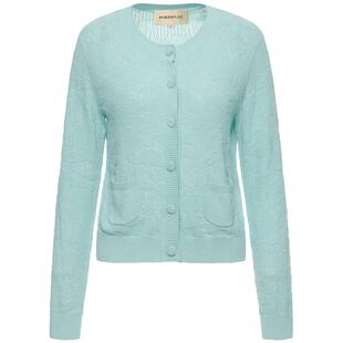 宝姿PORTSPURE女装舒适可露丽清新肌理感圆领针织开衫