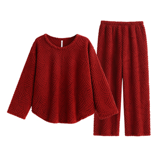 悦内红色睡衣结婚新婚情侣套装秋冬季珊瑚绒加厚家居服男女本命年