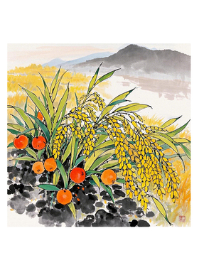 新中式五谷丰登入户玄关画