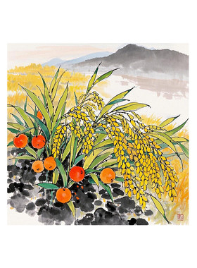 新中式五谷丰登入户玄关画