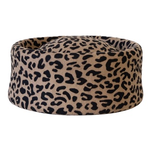 秋冬新款羊毛豹纹帽女高级空姐贝雷帽法式赫本风复古小礼帽药盒帽