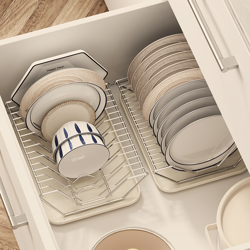304不锈钢沥水碗盘架台面厨房家用放碗碟子收纳架碗柜橱柜抽屉内
