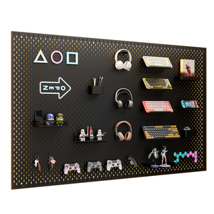 电竞房洞洞板定制金属黑色RGB置物架电脑装饰书桌房造型墙面磁吸