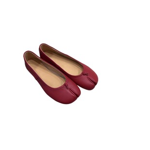 羊皮分趾鞋银色爆裂纹猪蹄鞋小红鞋马吉拉款芭蕾舞平底单鞋女四季