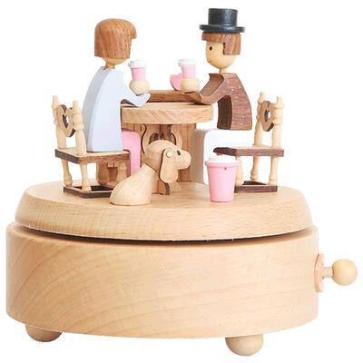 jeancard木质音乐盒旋转情侣八音盒女生送男友创意生日情人节礼物